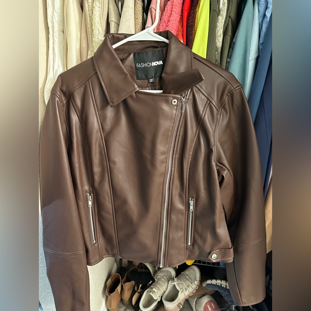 Brown Faux Leather Jacket